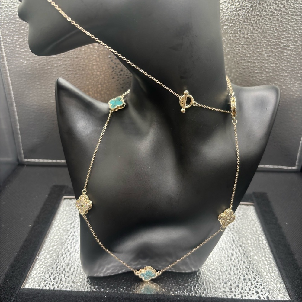 Elegant Gold and Turquoise Necklace & Cz
